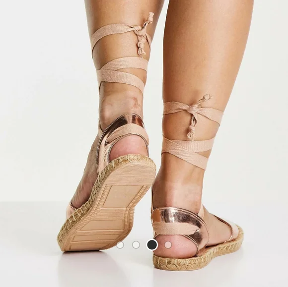Rose gold tie flat espadrilles - Picture 3 of 9
